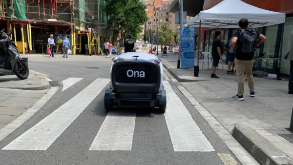 An autonomous delivery device during a pilot demonstration